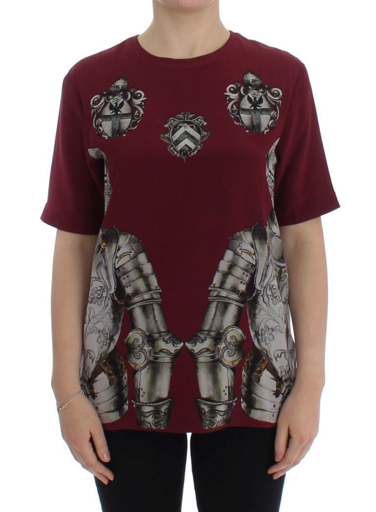Dolce & Gabbana Red Knight Print Silk Blouse T-shirt - Whispers Of Wisdom Clothing