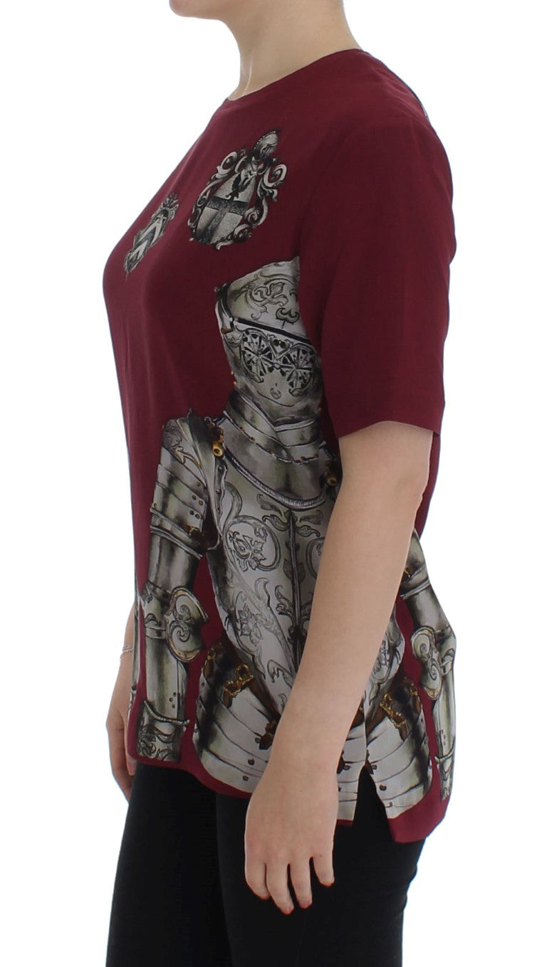 Dolce & Gabbana Red Knight Print Silk Blouse T-shirt - Whispers Of Wisdom Clothing