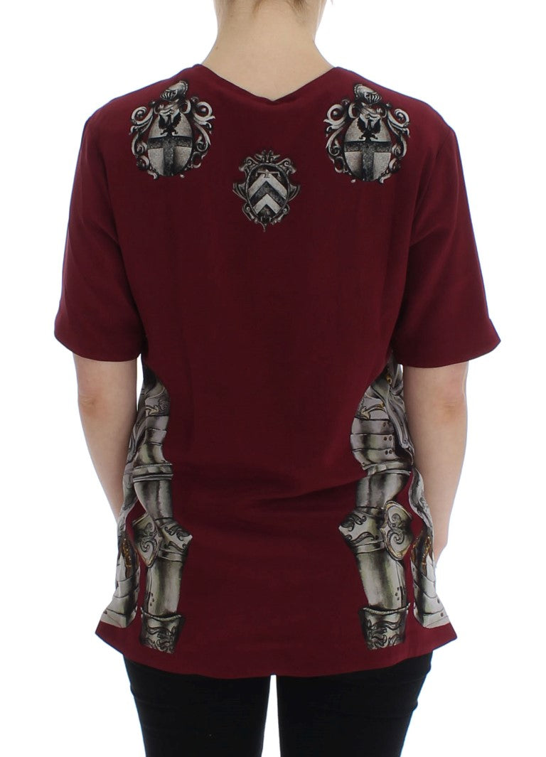 Dolce & Gabbana Red Knight Print Silk Blouse T-shirt - Whispers Of Wisdom Clothing