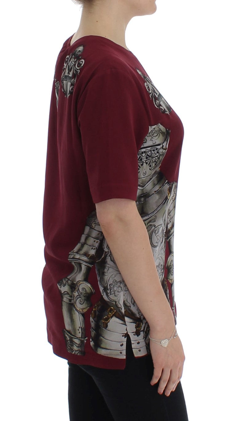 Dolce & Gabbana Red Knight Print Silk Blouse T-shirt - Whispers Of Wisdom Clothing