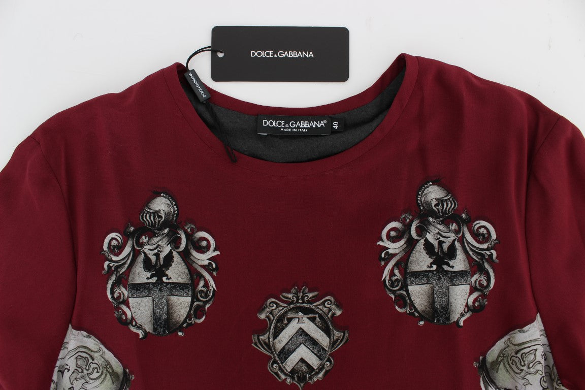 Dolce & Gabbana Red Knight Print Silk Blouse T-shirt - Whispers Of Wisdom Clothing
