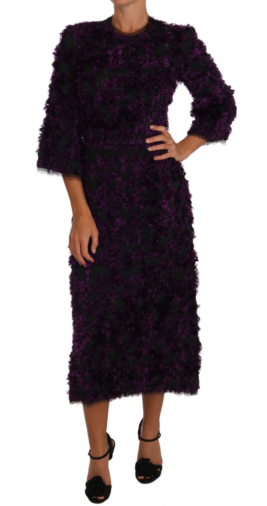 Dolce & Gabbana Purple Fringe Midi Sheath Dress - Whispers Of Wisdom Clothing