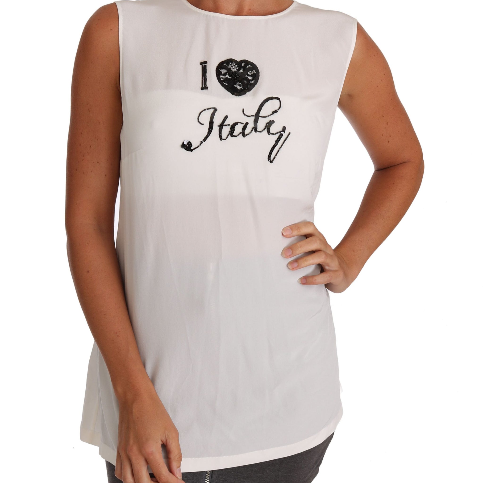 Dolce & Gabbana White Silk I LOVE ITALY Cami T-shirt - Whispers Of Wisdom Clothing
