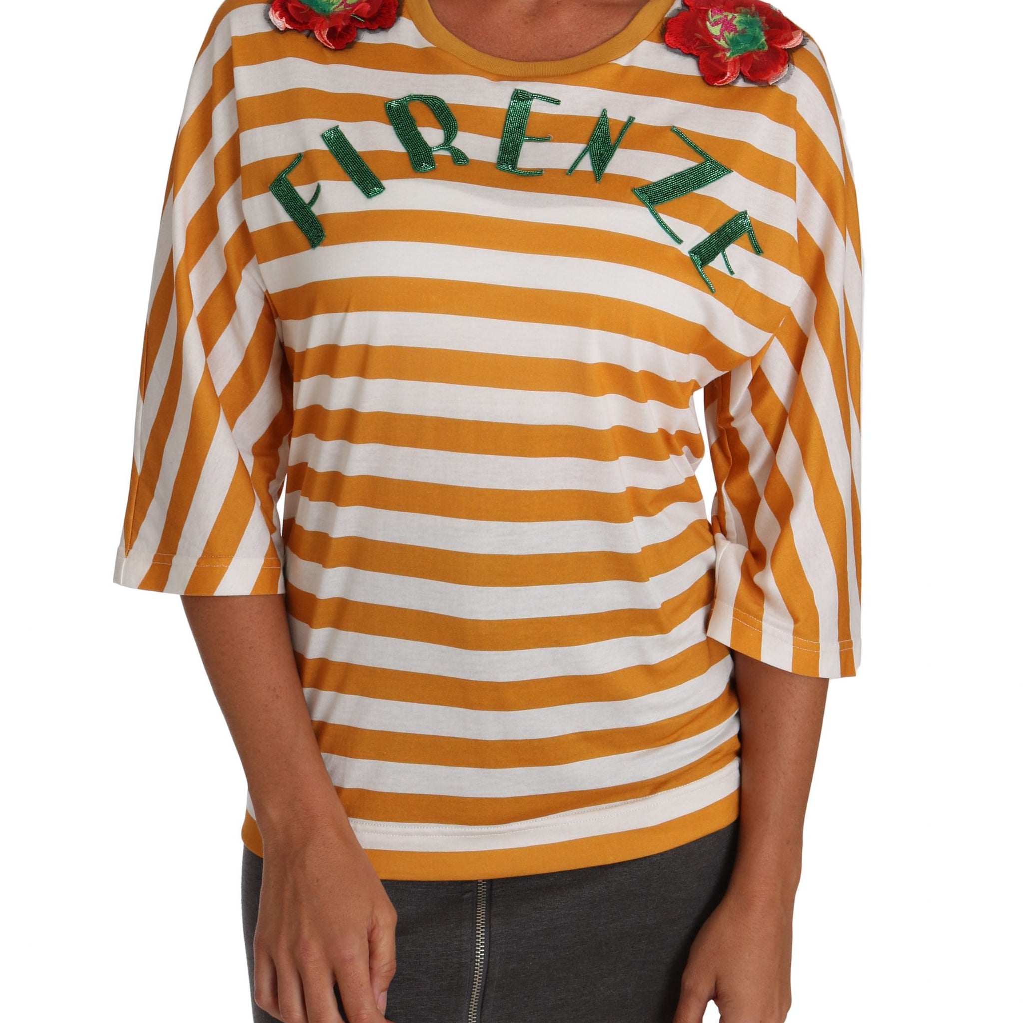 Dolce & Gabbana White Orange FIRENZE Top T-shirt - Whispers Of Wisdom Clothing