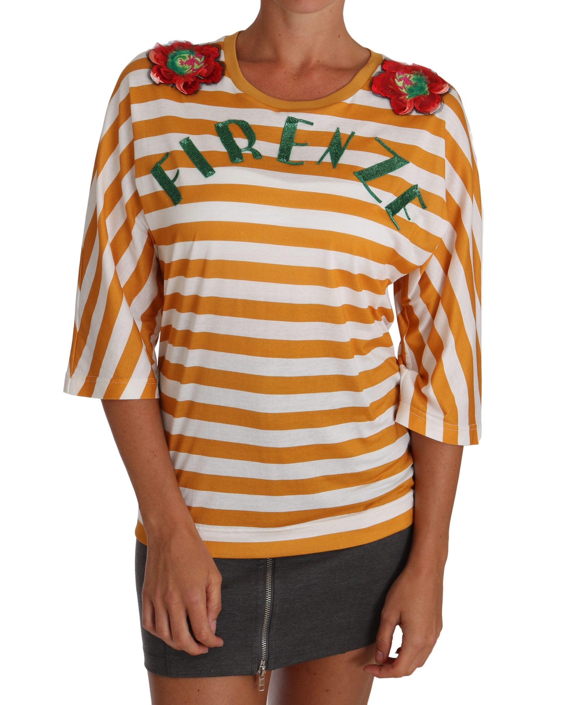 Dolce & Gabbana White Orange FIRENZE Top T-shirt - Whispers Of Wisdom Clothing