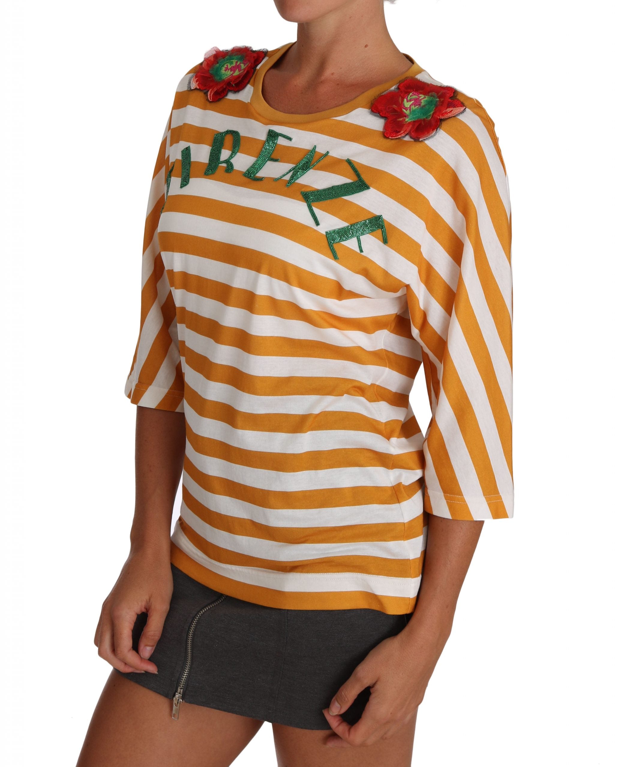 Dolce & Gabbana White Orange FIRENZE Top T-shirt - Whispers Of Wisdom Clothing