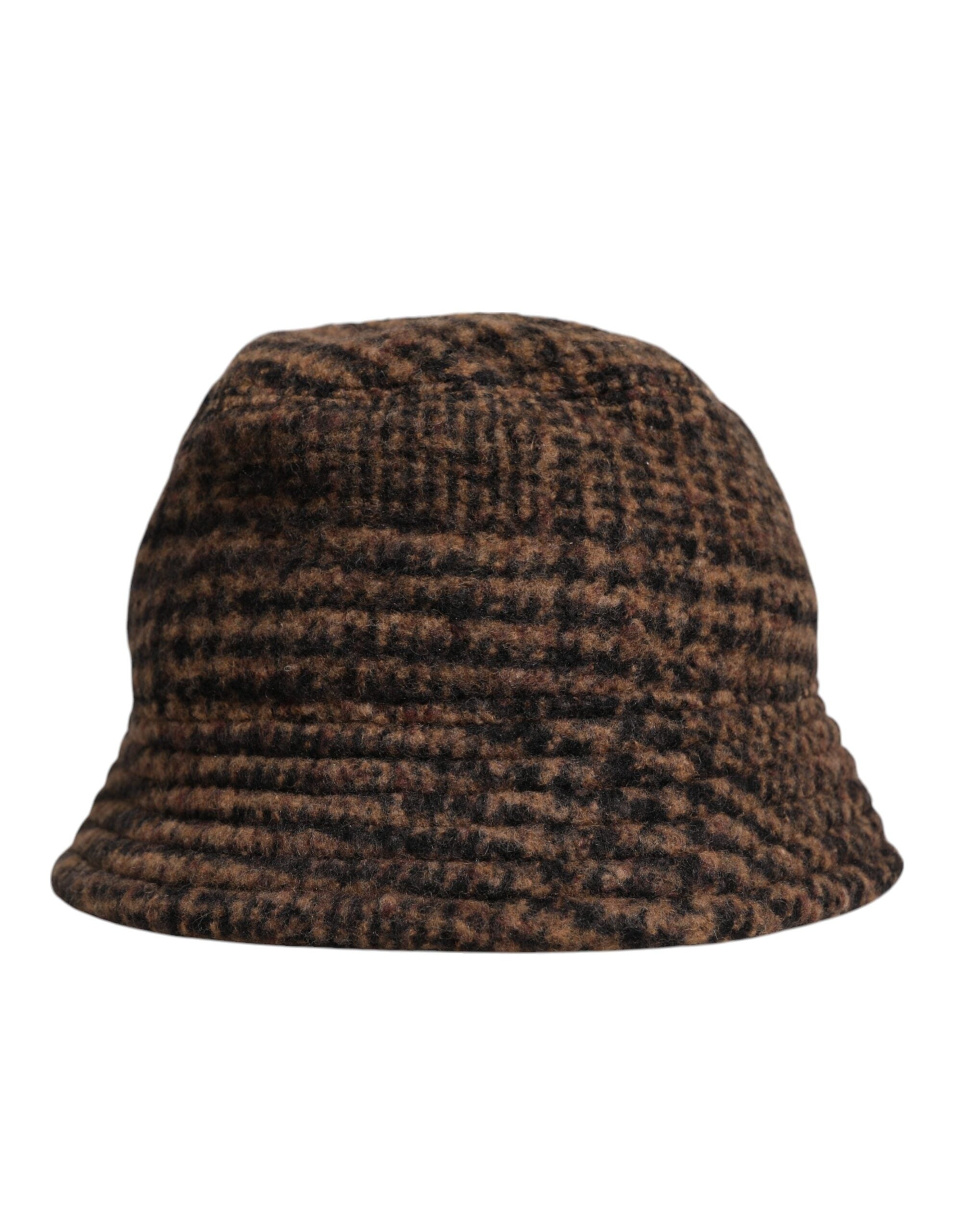 Dolce & Gabbana Brown Houndstooth Wool Woven Bucket Hat