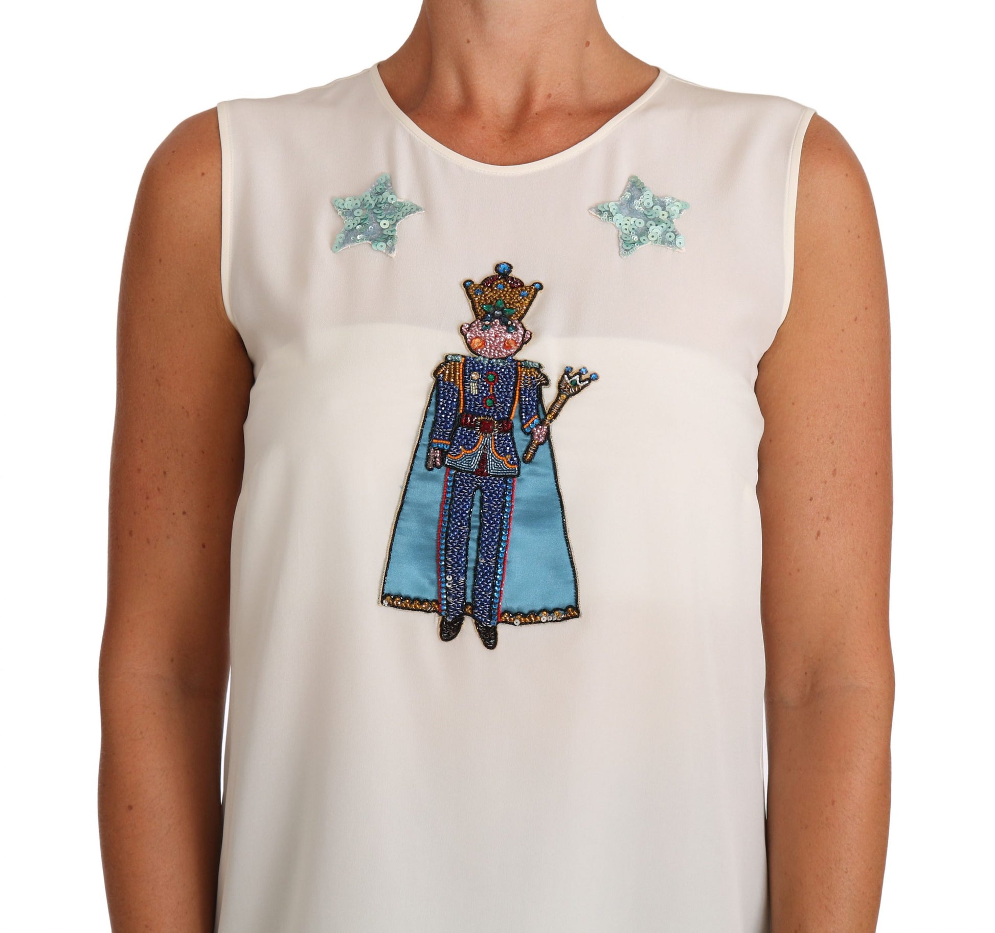 Dolce & Gabbana White Silk Crystal Sequined Fairy T-shirt - Whispers Of Wisdom Clothing