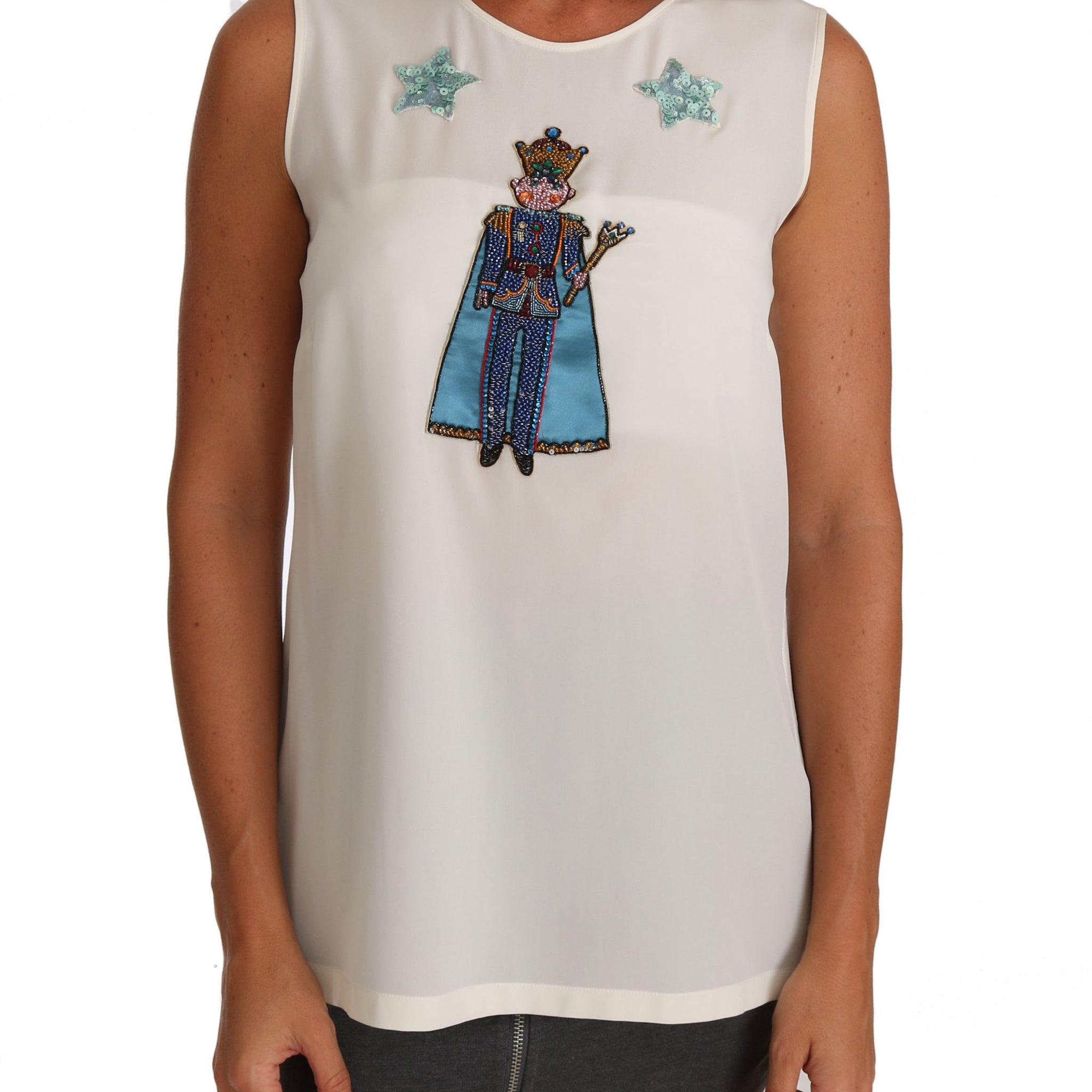 Dolce & Gabbana White Silk Crystal Sequined Fairy T-shirt - Whispers Of Wisdom Clothing