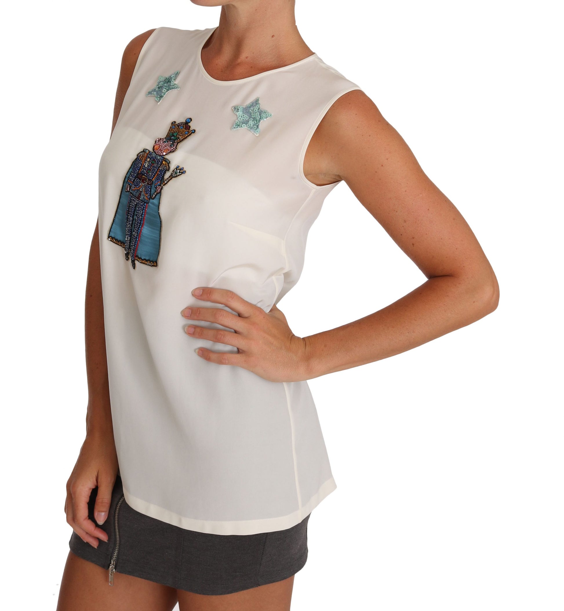 Dolce & Gabbana White Silk Crystal Sequined Fairy T-shirt - Whispers Of Wisdom Clothing