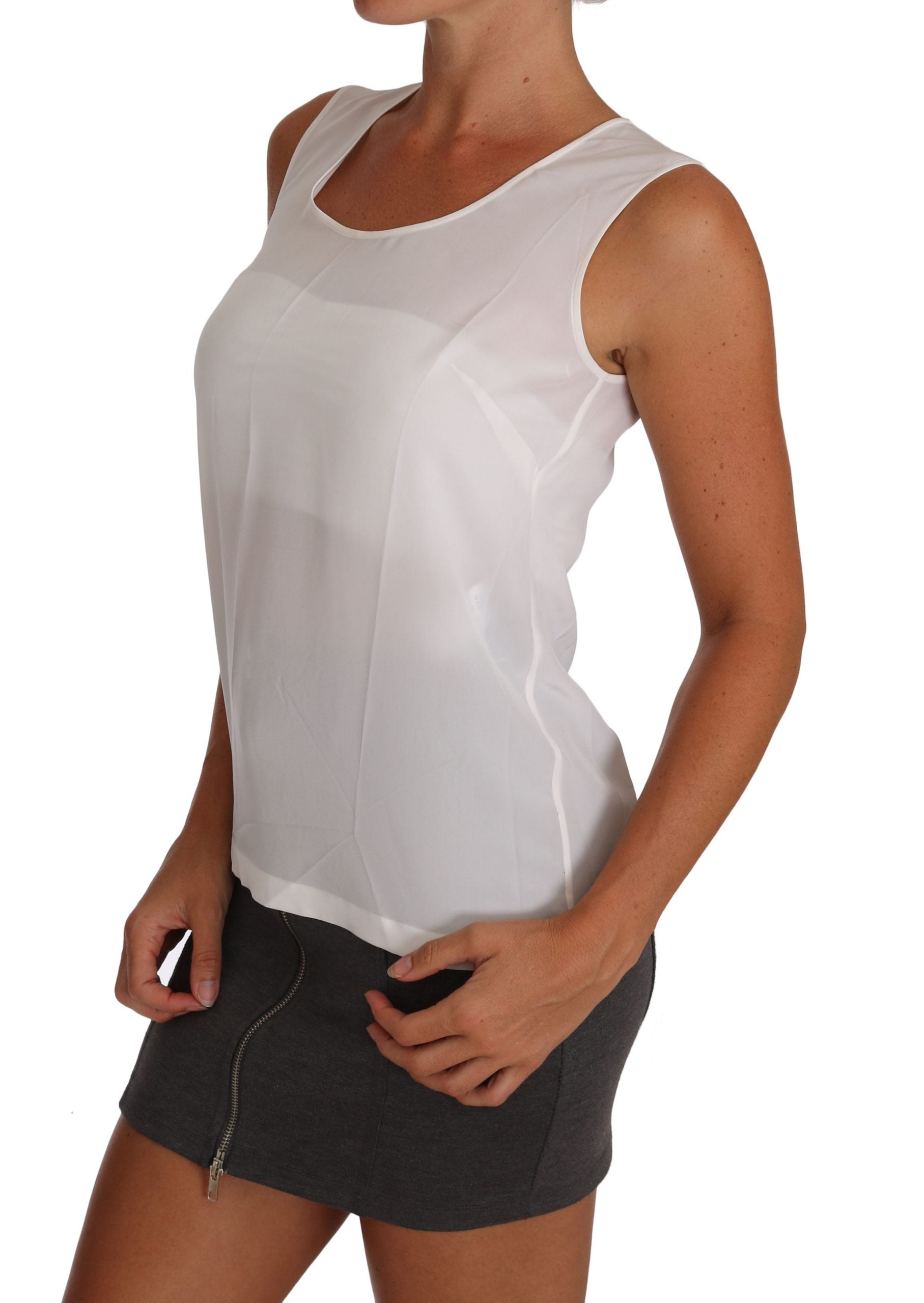 Dolce & Gabbana White Silk A-line Sleeveless Blouse T-Shirt Top - Whispers Of Wisdom Clothing