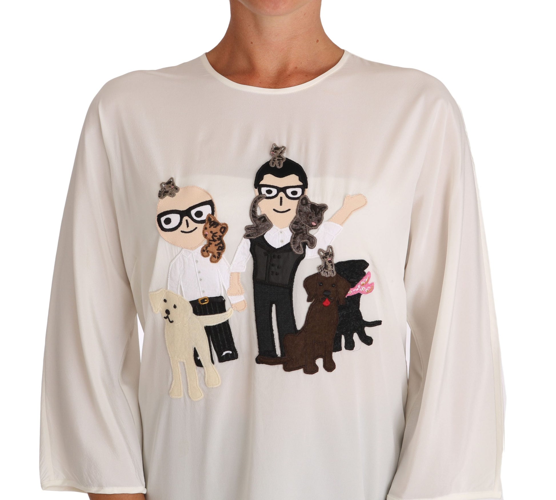 Dolce & Gabbana White Silk #dgfamily Blouse T-shirt - Whispers Of Wisdom Clothing