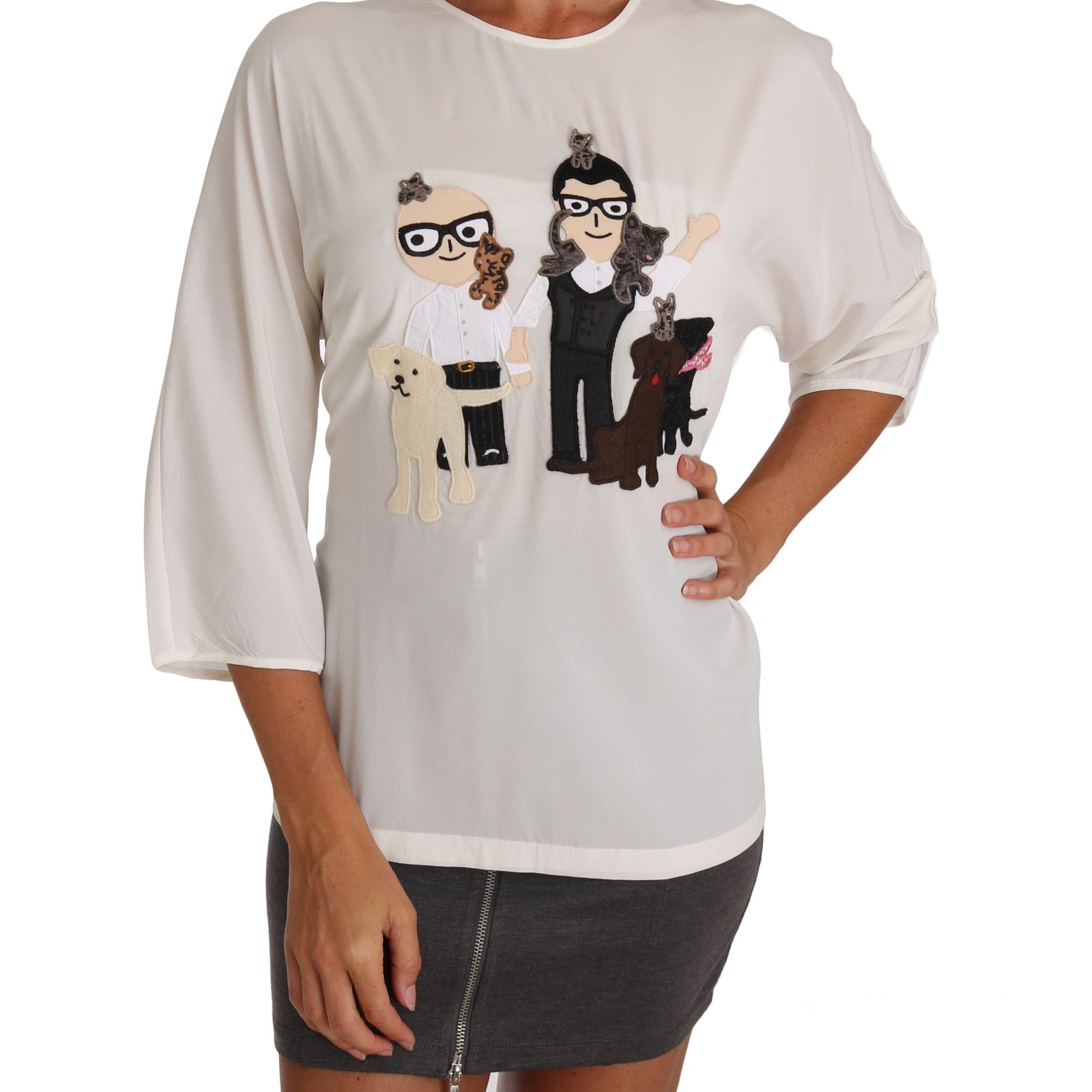 Dolce & Gabbana White Silk #dgfamily Blouse T-shirt - Whispers Of Wisdom Clothing