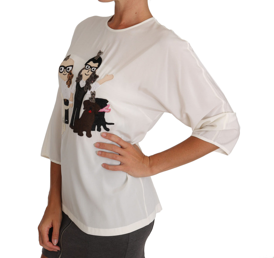 Dolce & Gabbana White Silk #dgfamily Blouse T-shirt - Whispers Of Wisdom Clothing