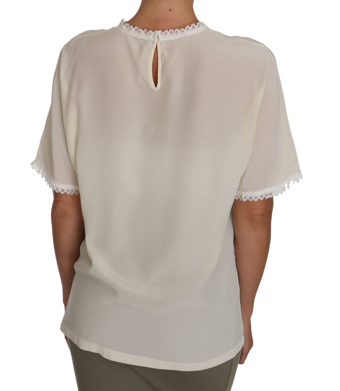 Dolce & Gabbana White Cream Silk Lace Top Blouse T-Shirt - Whispers Of Wisdom Clothing