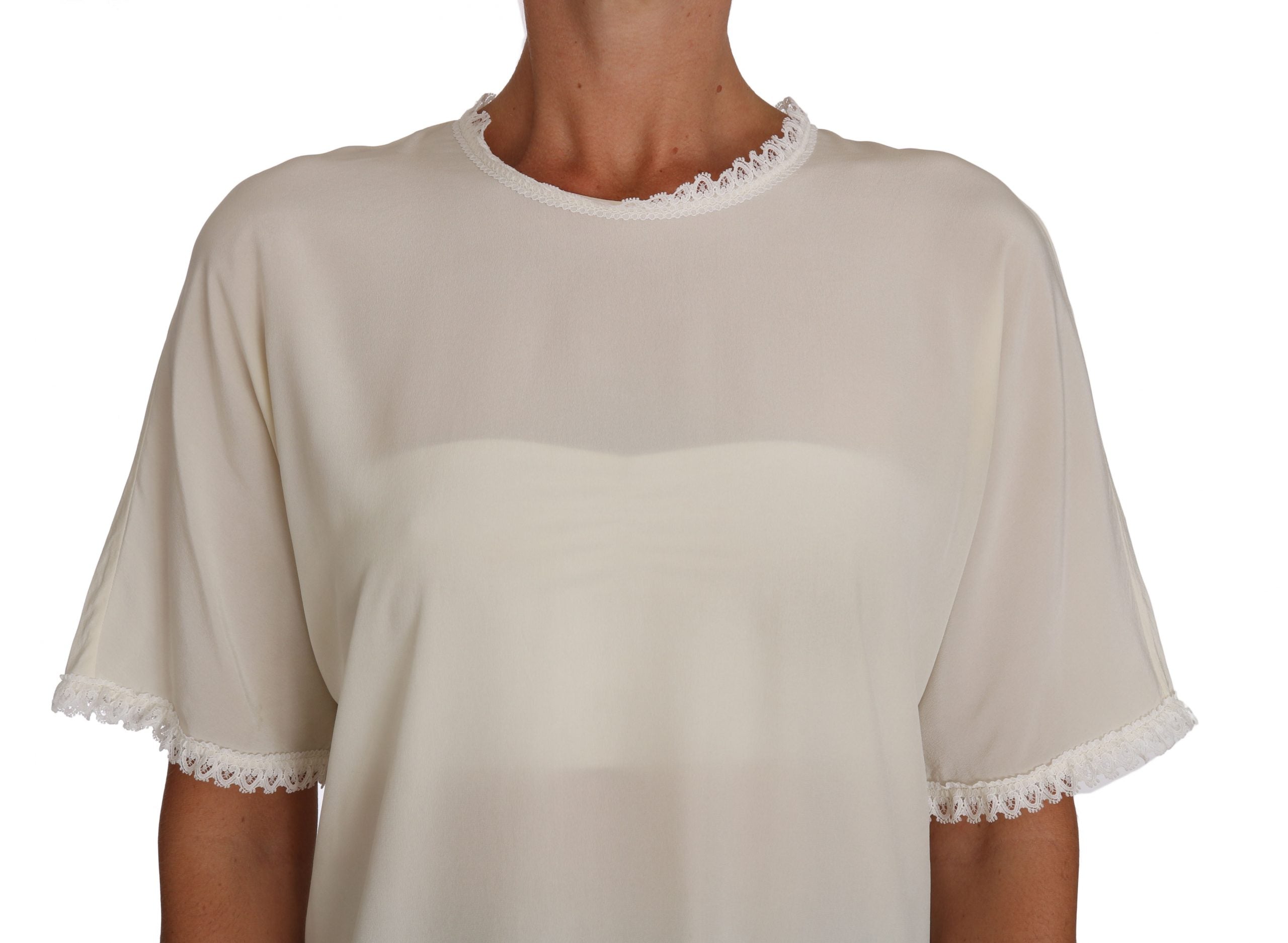 Dolce & Gabbana White Cream Silk Lace Top Blouse T-Shirt - Whispers Of Wisdom Clothing