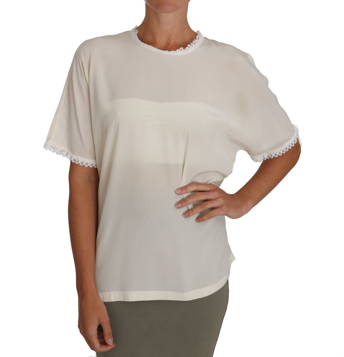 Dolce & Gabbana White Cream Silk Lace Top Blouse T-Shirt - Whispers Of Wisdom Clothing