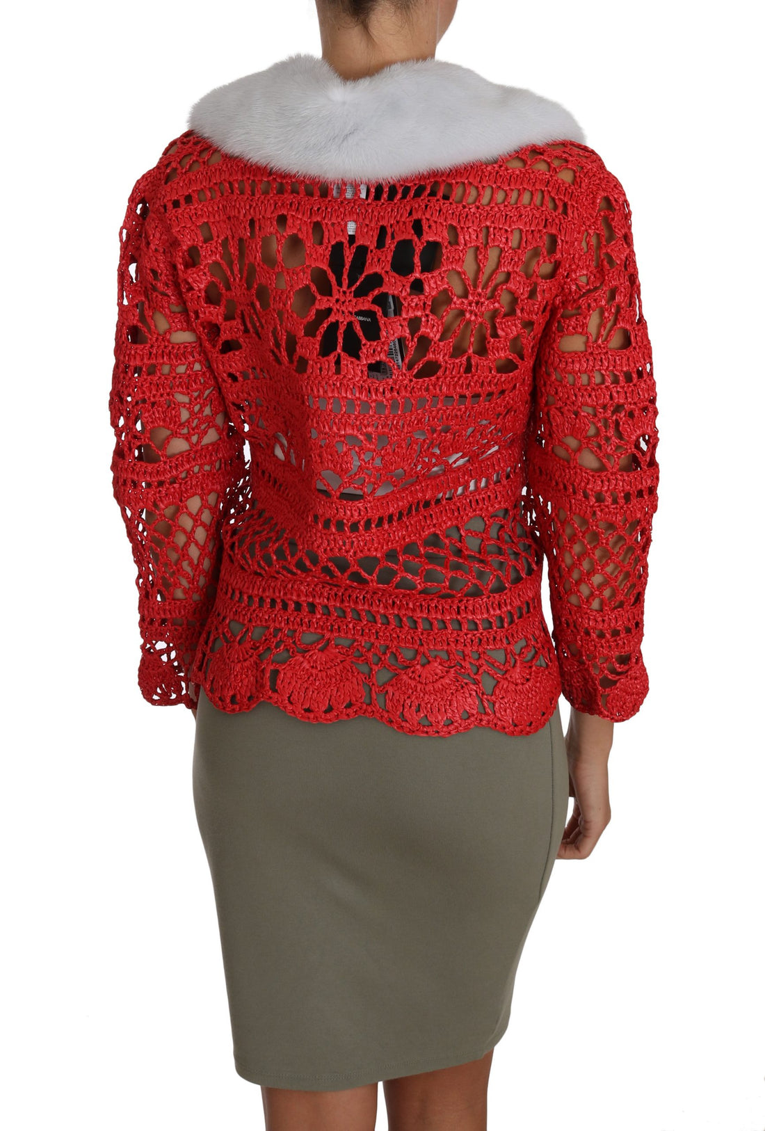 Dolce & Gabbana Red Cardigan Crochet Knit Raffia Sweater - Whispers Of Wisdom Clothing