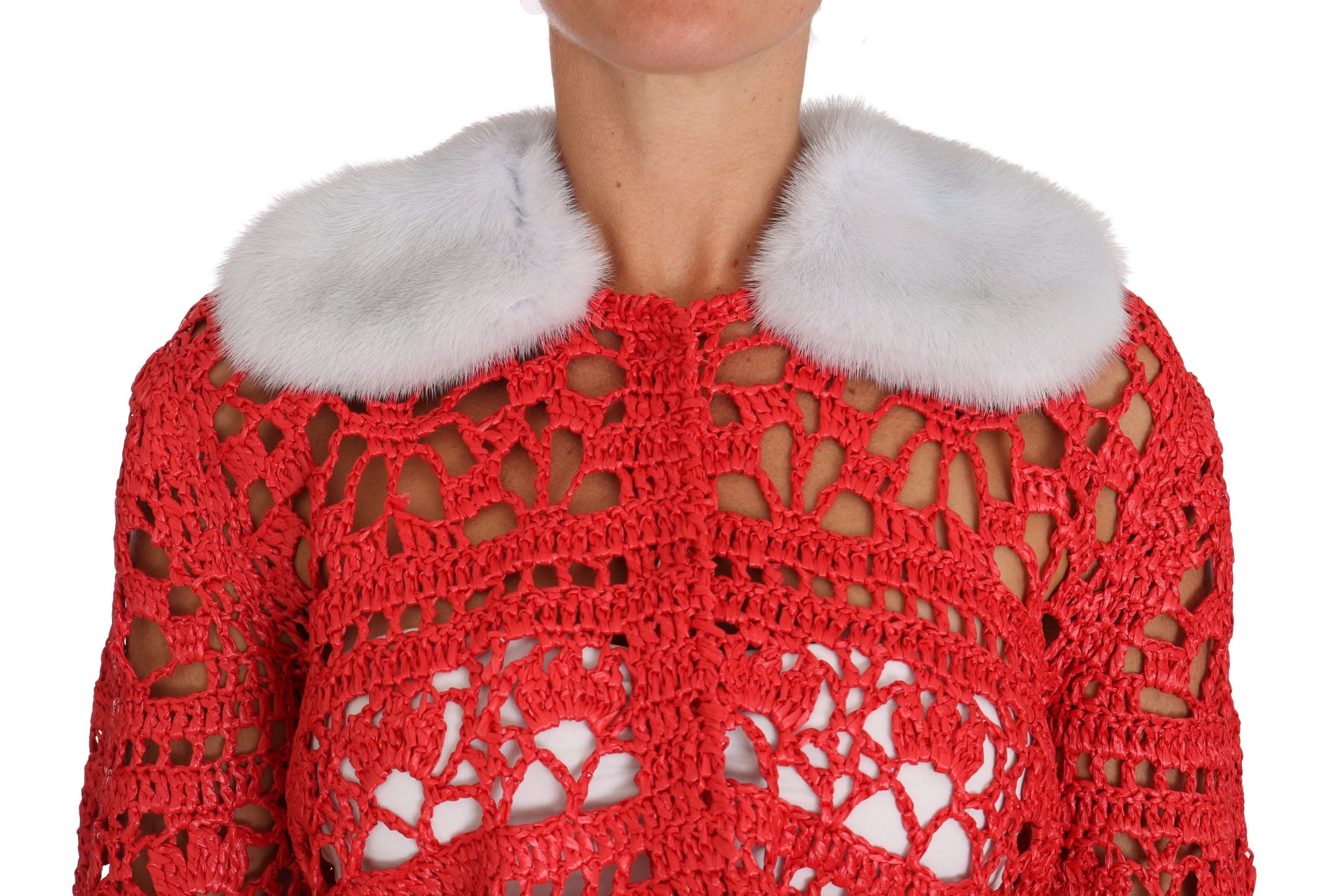 Dolce & Gabbana Red Cardigan Crochet Knit Raffia Sweater - Whispers Of Wisdom Clothing