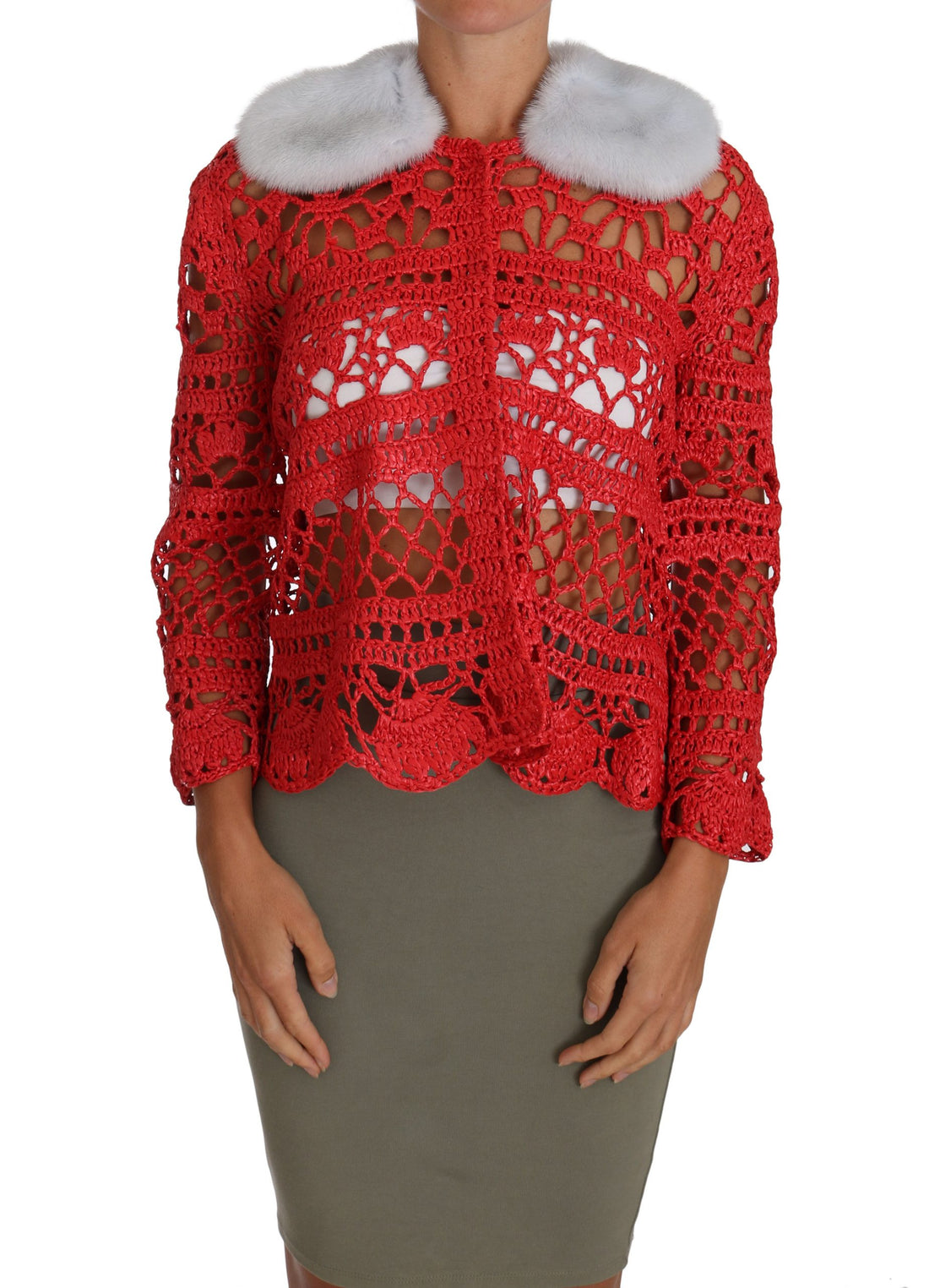 Dolce & Gabbana Red Cardigan Crochet Knit Raffia Sweater - Whispers Of Wisdom Clothing