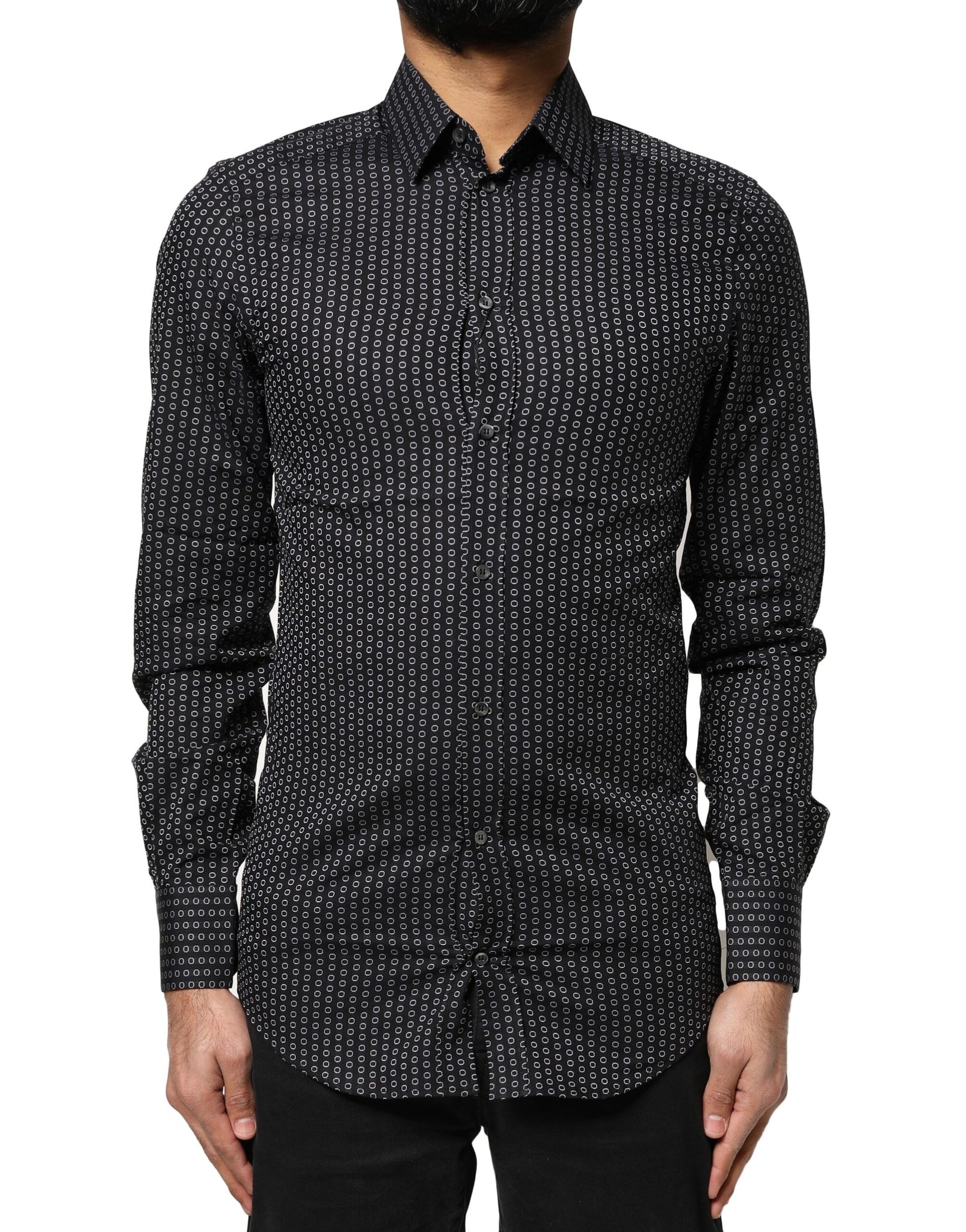 Dolce & Gabbana Black GOLD Patterned Cotton Men Dress Shirt