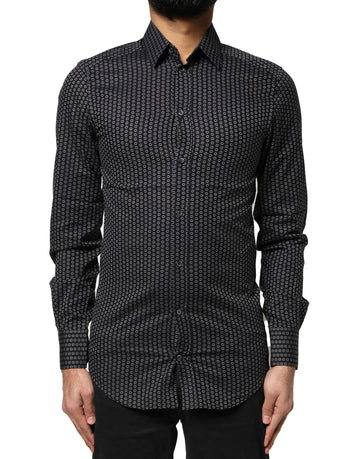 Dolce & Gabbana Black GOLD Patterned Cotton Men Dress Shirt