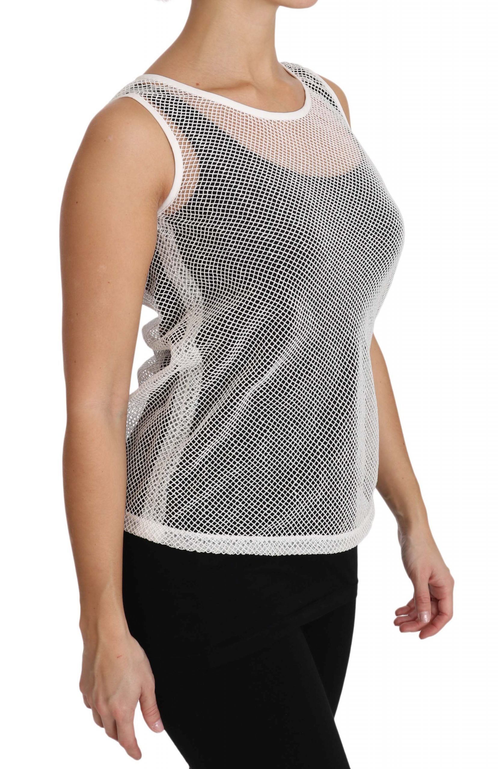 Dolce & Gabbana White Net  Transparent Sleeveless Tank Top - Whispers Of Wisdom Clothing