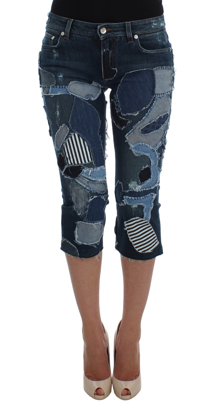 Dolce & Gabbana Stretch Blue Patchwork Jeans Shorts - Whispers Of Wisdom Clothing