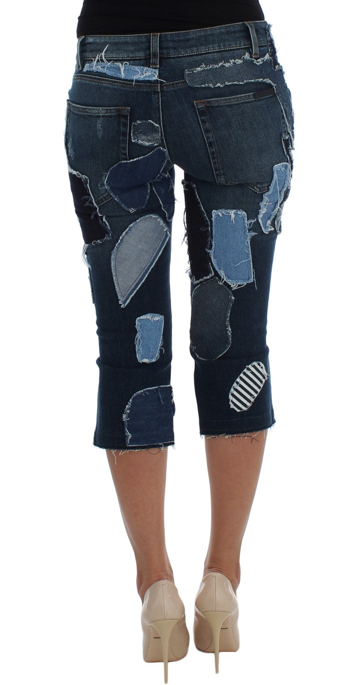 Dolce & Gabbana Stretch Blue Patchwork Jeans Shorts - Whispers Of Wisdom Clothing