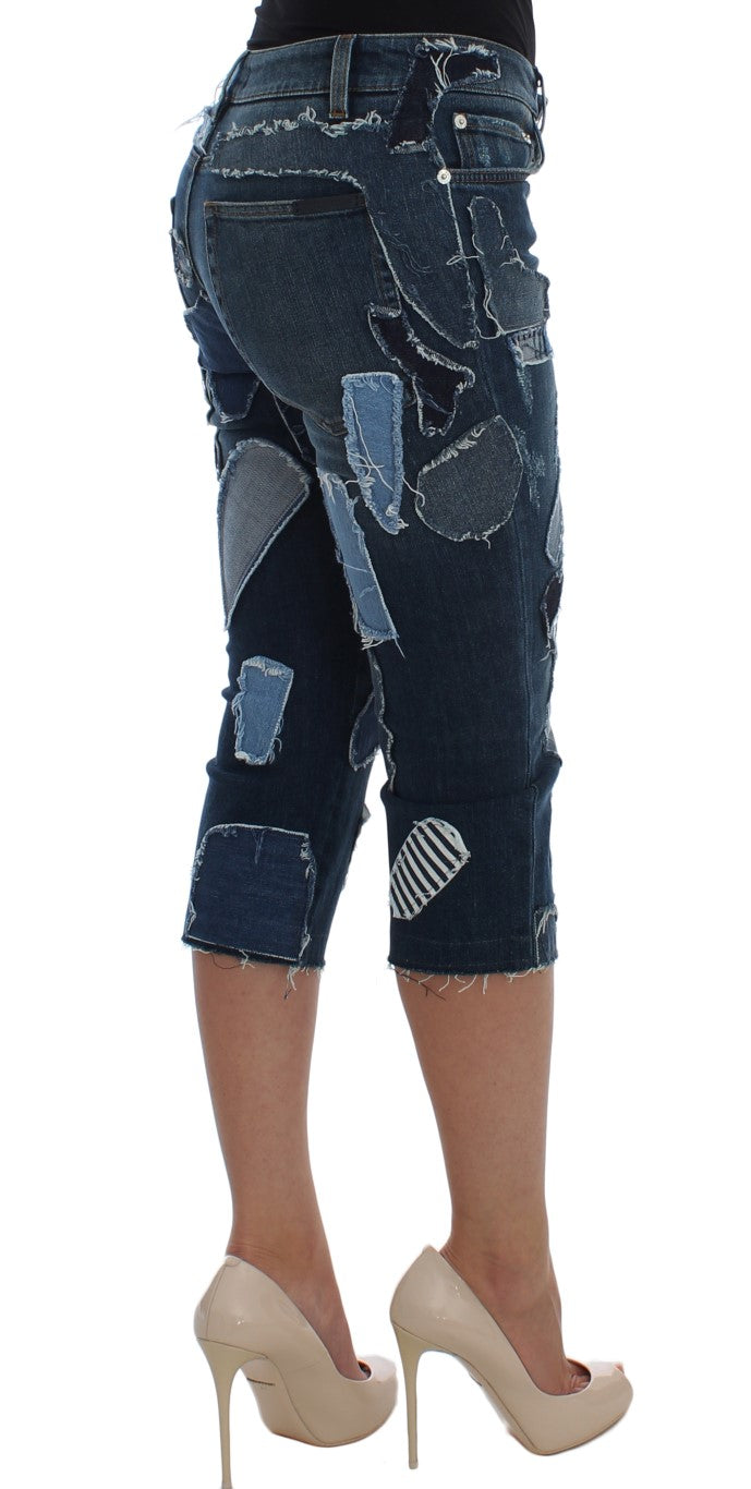 Dolce & Gabbana Stretch Blue Patchwork Jeans Shorts - Whispers Of Wisdom Clothing