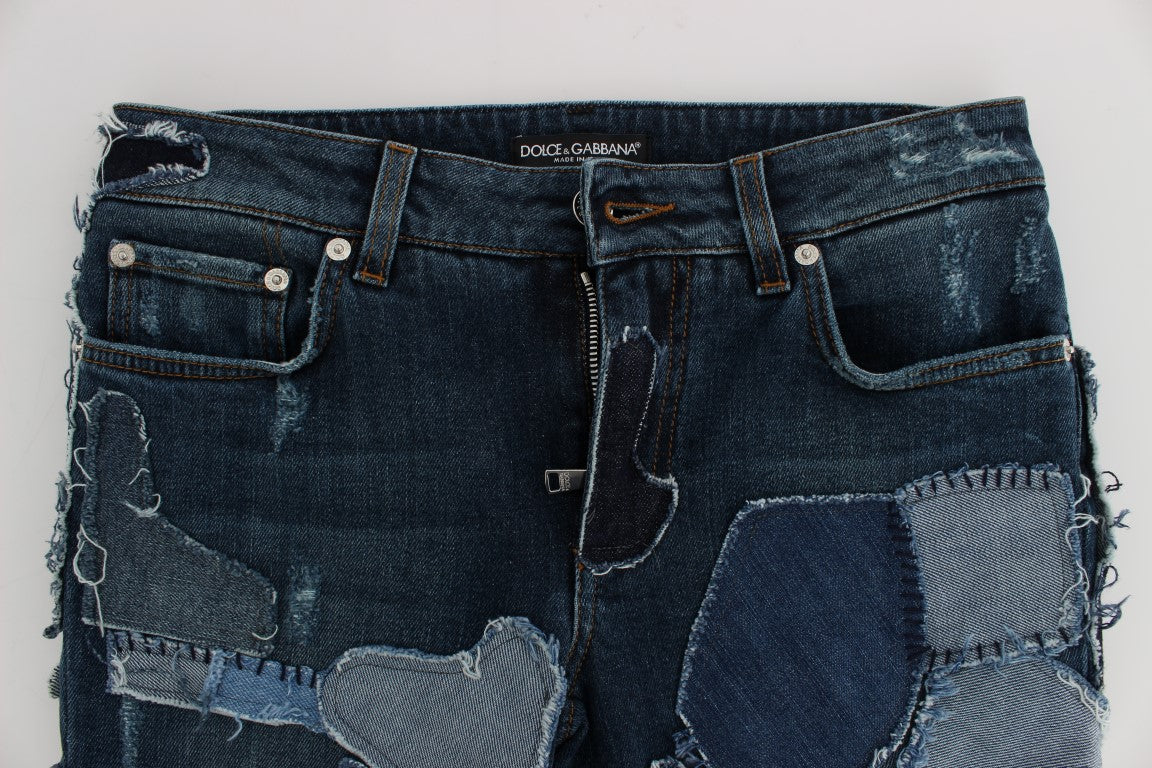 Dolce & Gabbana Stretch Blue Patchwork Jeans Shorts - Whispers Of Wisdom Clothing