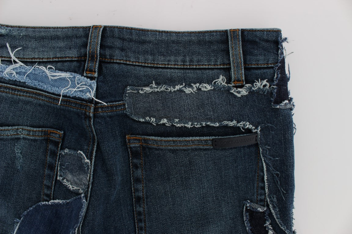 Dolce & Gabbana Stretch Blue Patchwork Jeans Shorts - Whispers Of Wisdom Clothing
