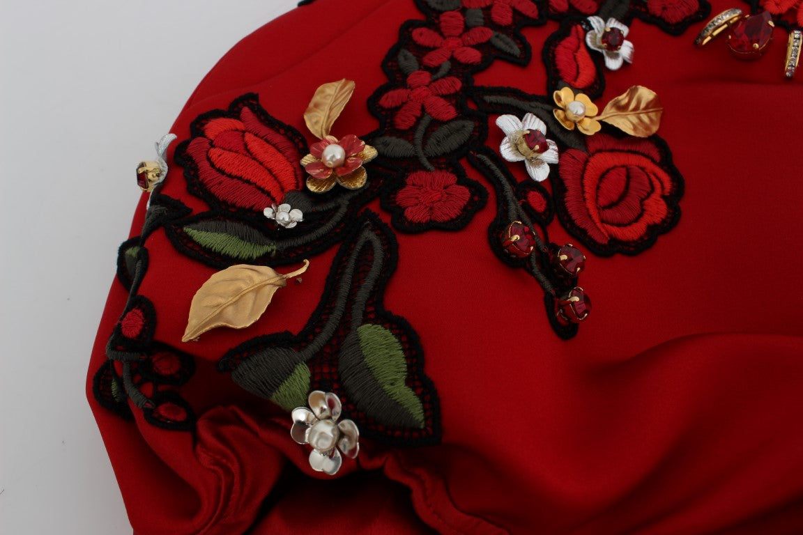 Dolce & Gabbana Red Silk Crystal Roses Shorts - Whispers Of Wisdom Clothing