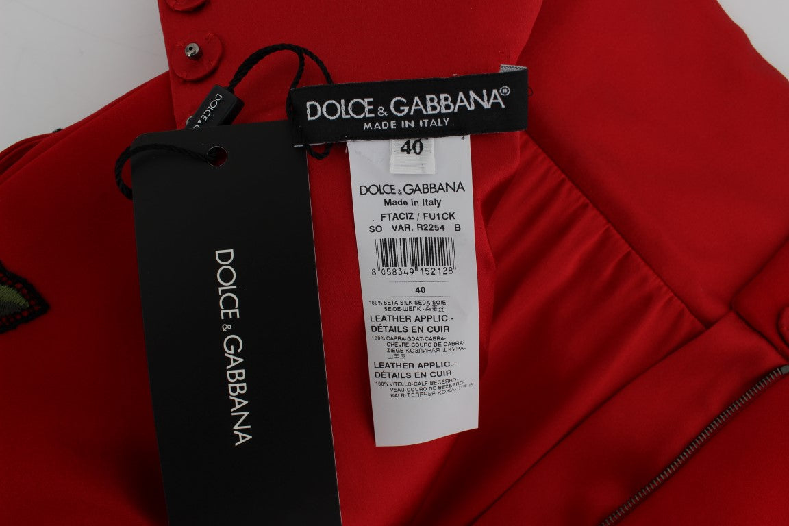 Dolce & Gabbana Red Silk Crystal Roses Shorts - Whispers Of Wisdom Clothing