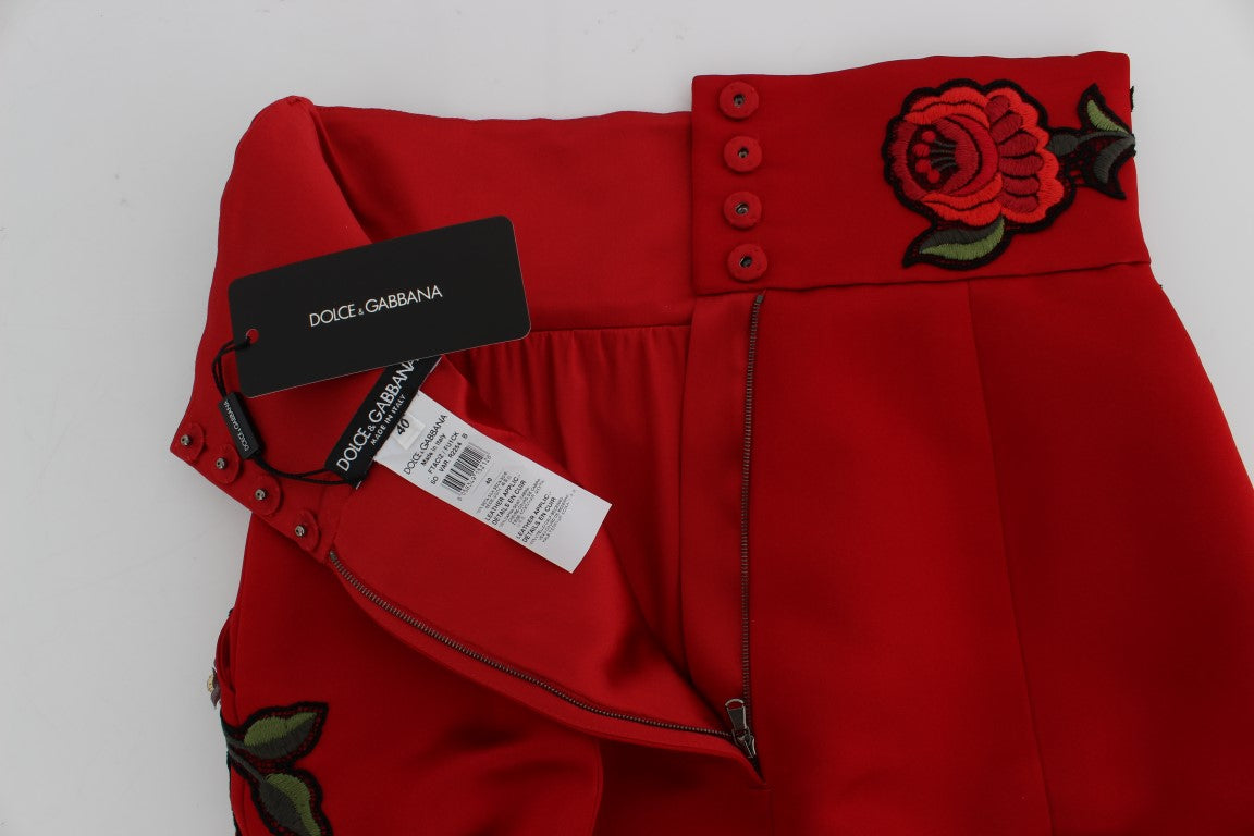 Dolce & Gabbana Red Silk Crystal Roses Shorts - Whispers Of Wisdom Clothing