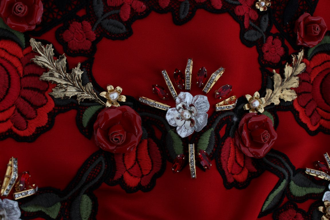 Dolce & Gabbana Red Silk Crystal Roses Shorts - Whispers Of Wisdom Clothing