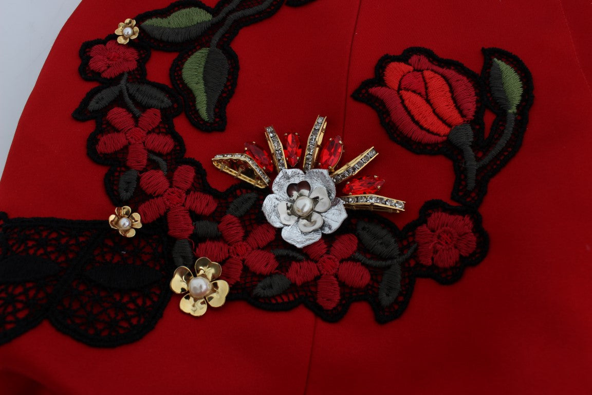 Dolce & Gabbana Red Silk Crystal Roses Shorts - Whispers Of Wisdom Clothing