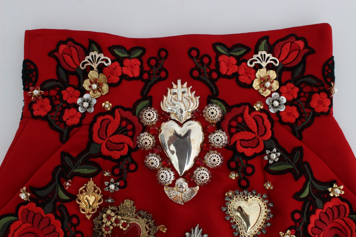 Dolce & Gabbana Red Silk Crystal Roses Shorts - Whispers Of Wisdom Clothing