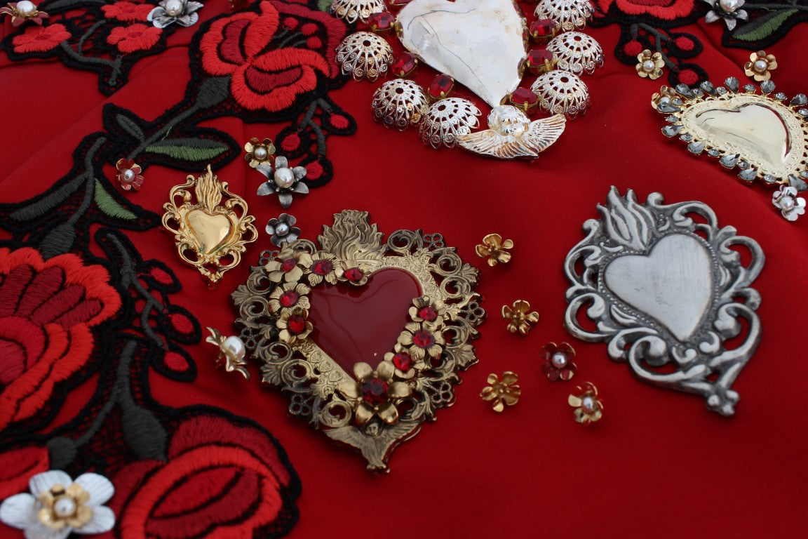 Dolce & Gabbana Red Silk Crystal Roses Shorts - Whispers Of Wisdom Clothing