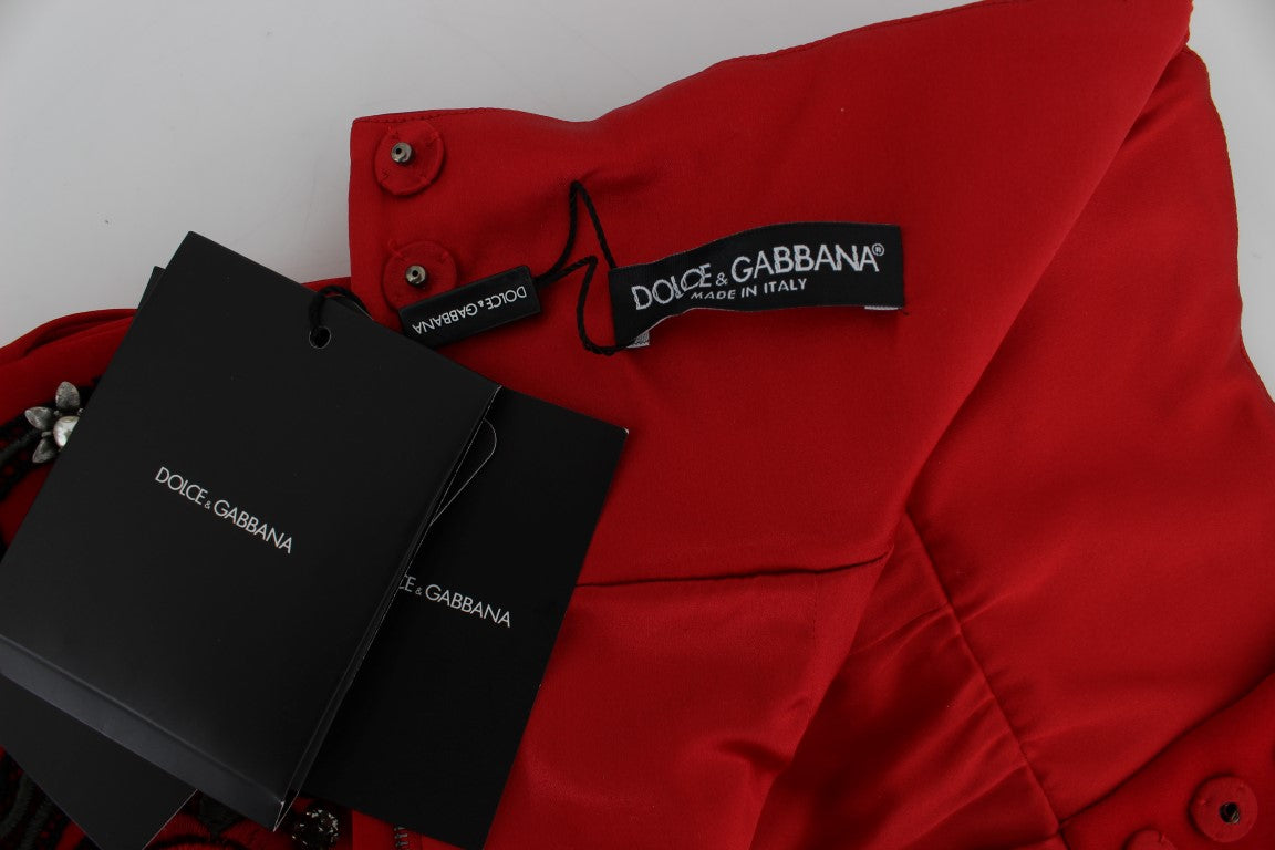 Dolce & Gabbana Red Silk Crystal Roses Shorts - Whispers Of Wisdom Clothing