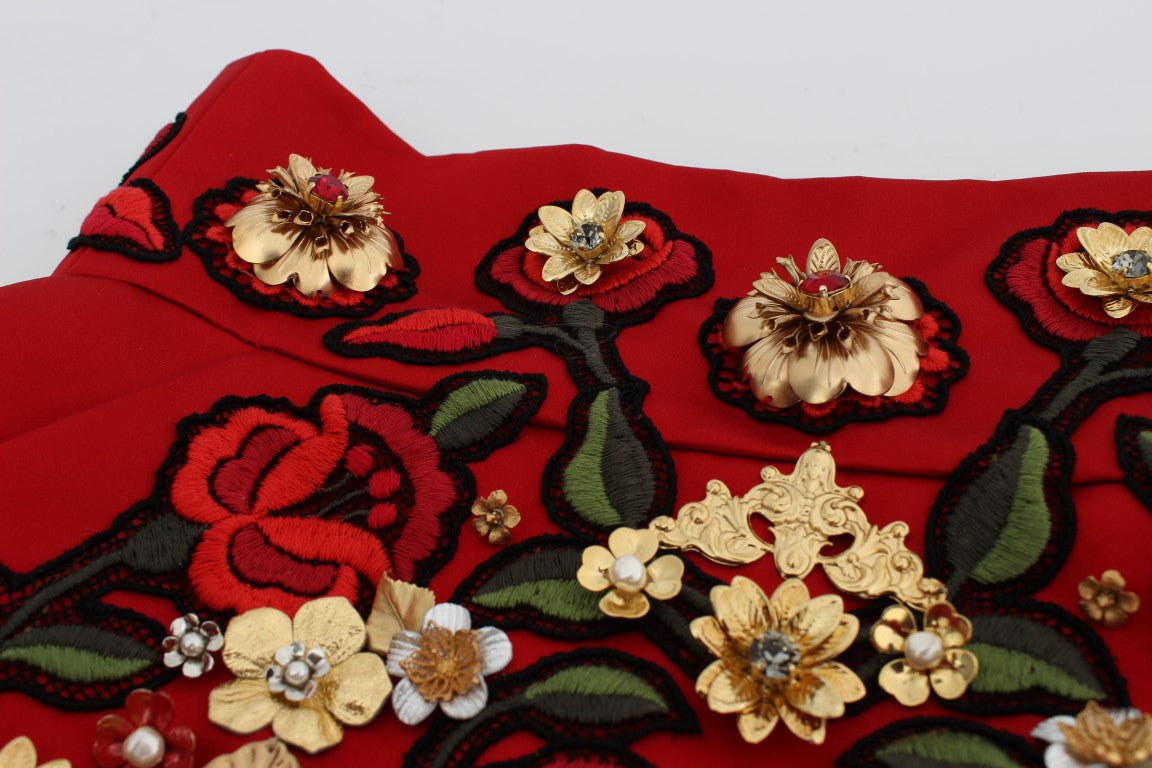Dolce & Gabbana Red Silk Crystal Roses Shorts - Whispers Of Wisdom Clothing