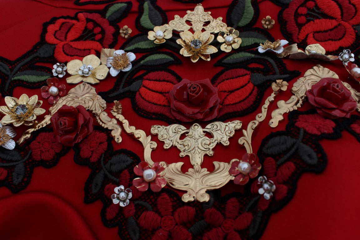 Dolce & Gabbana Red Silk Crystal Roses Shorts - Whispers Of Wisdom Clothing