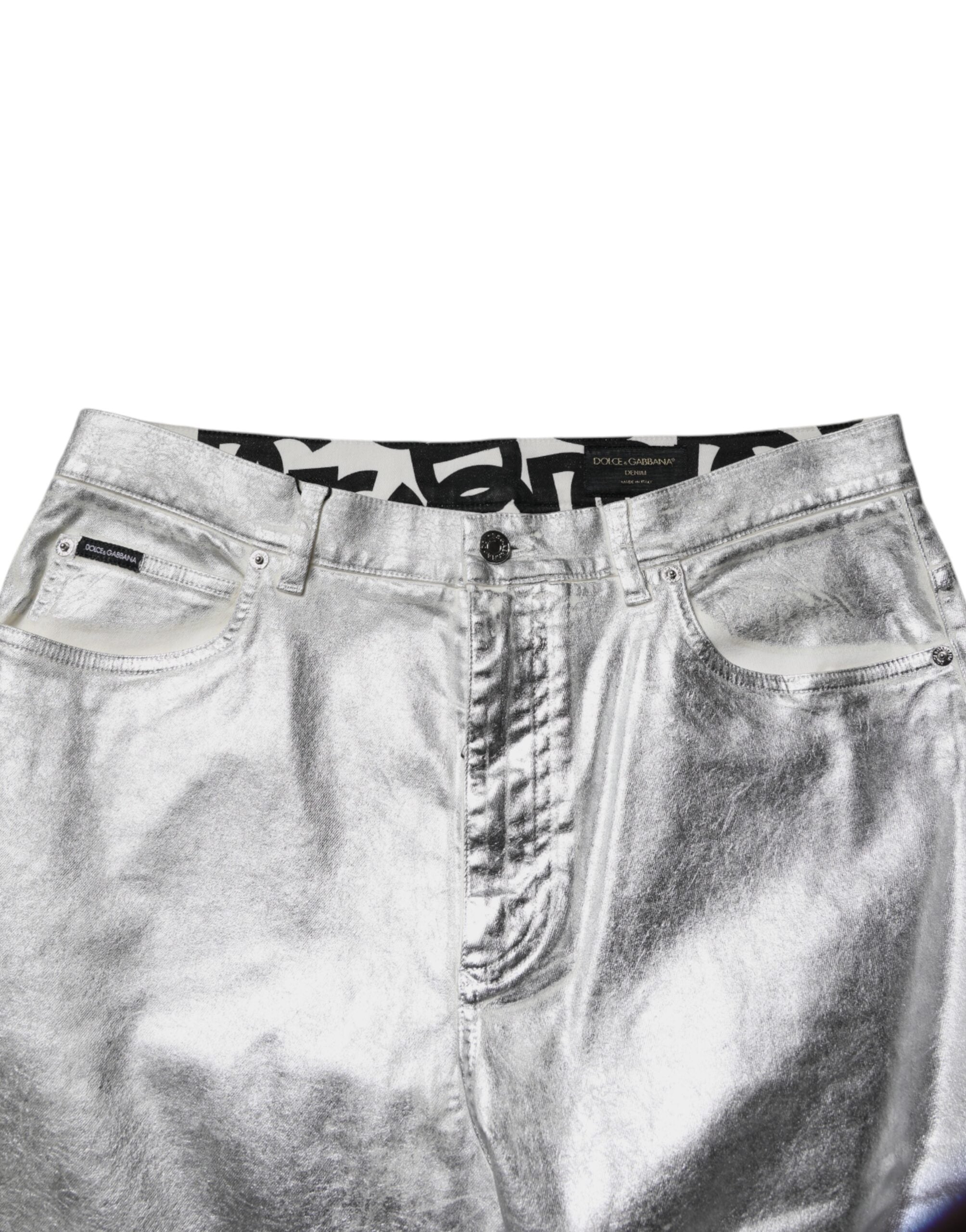 Dolce & Gabbana Metallic Silver Cotton Straight Denim Jeans