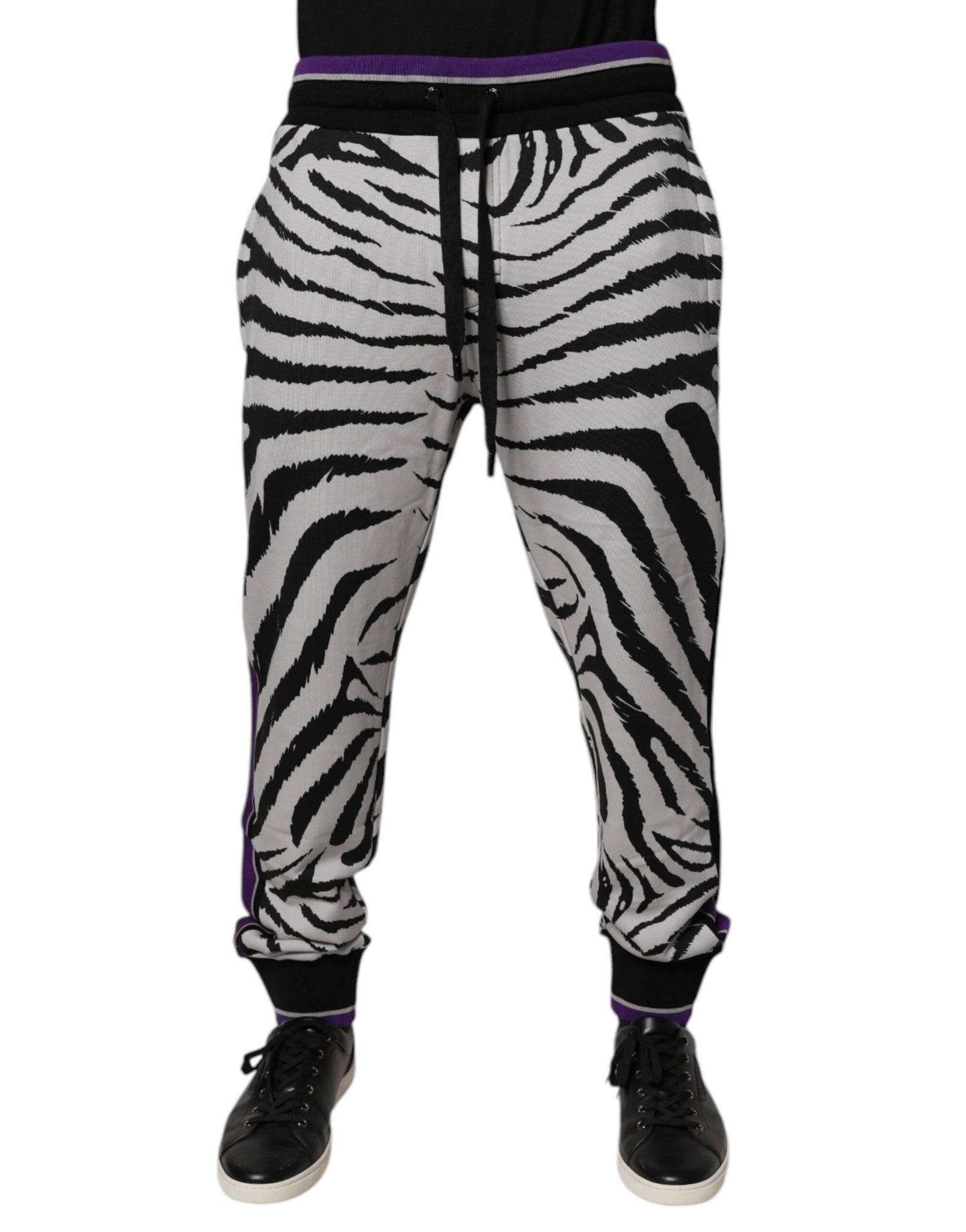 Dolce & Gabbana Black White Zebra Men Jogger Sweatpants Pants