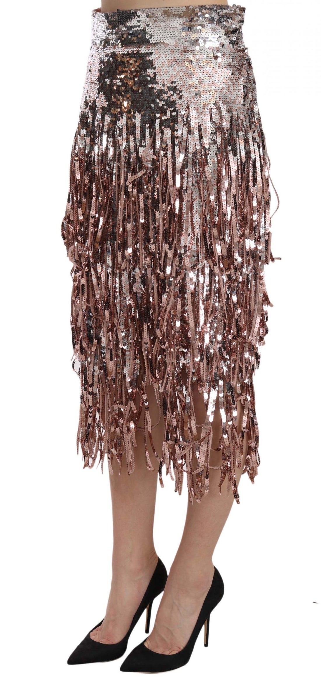 Dolce & Gabbana Sequin Embellished Fringe Midi Pencil Skirt - Whispers Of Wisdom Clothing