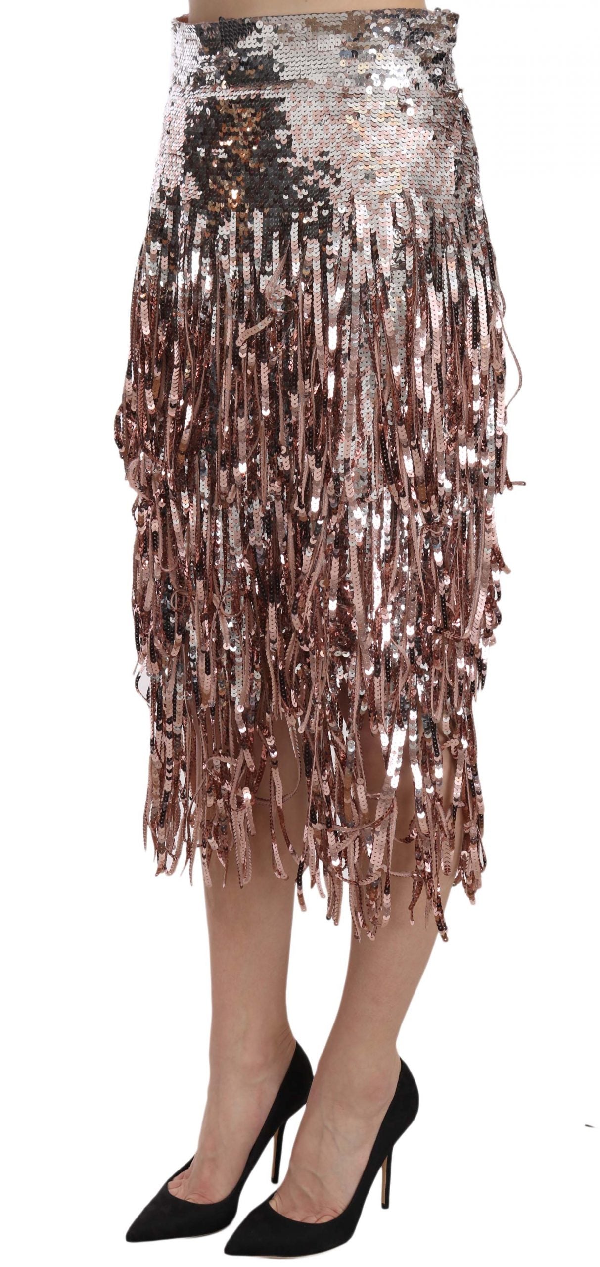 Dolce & Gabbana Sequin Embellished Fringe Midi Pencil Skirt - Whispers Of Wisdom Clothing