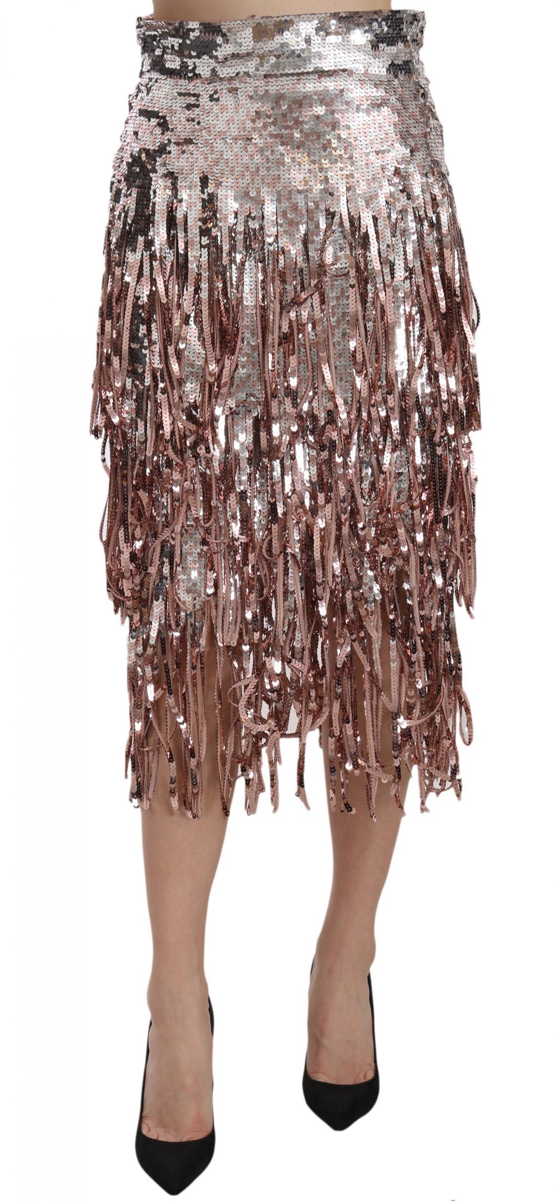 Dolce & Gabbana Sequin Embellished Fringe Midi Pencil Skirt - Whispers Of Wisdom Clothing