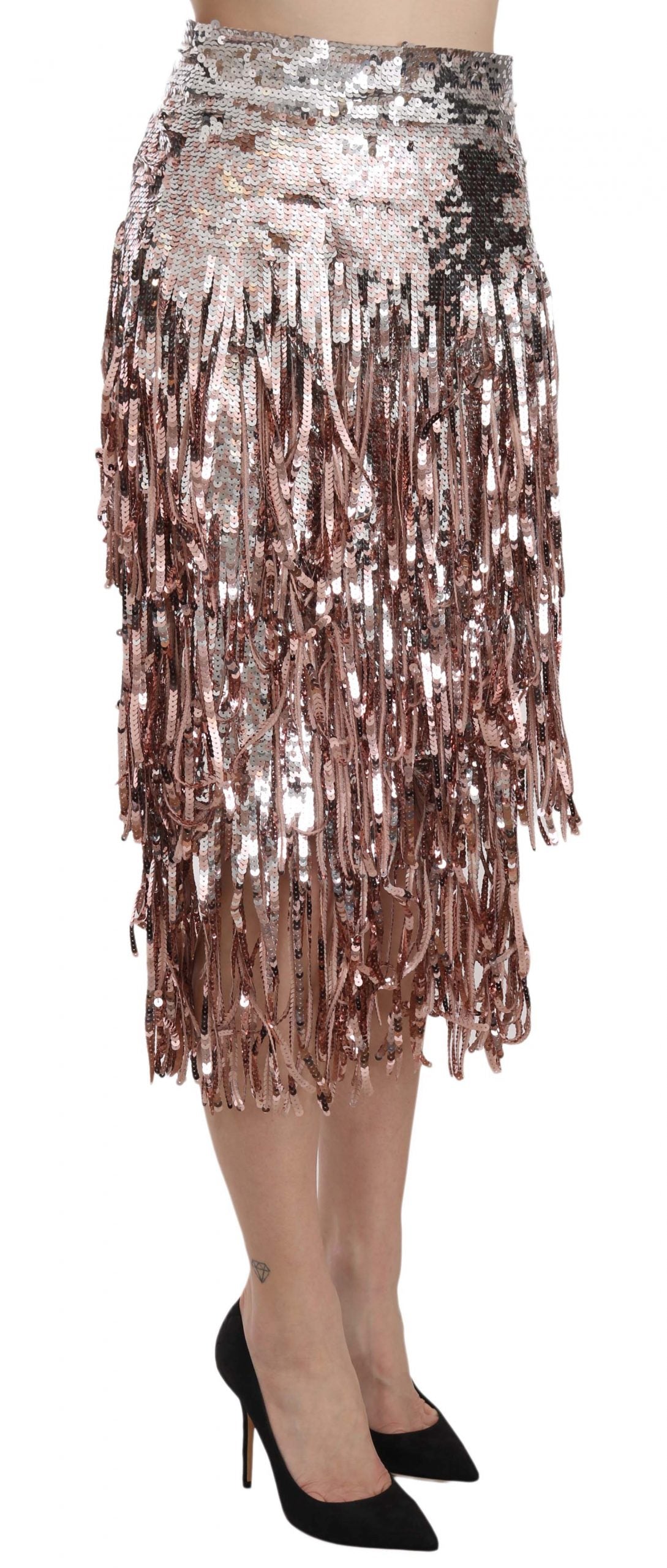 Dolce & Gabbana Sequin Embellished Fringe Midi Pencil Skirt - Whispers Of Wisdom Clothing