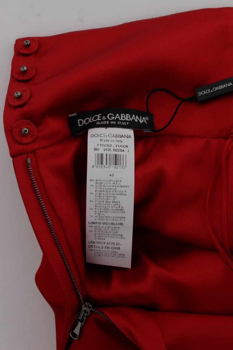 Dolce & Gabbana Red Silk Crystal Roses Shorts - Whispers Of Wisdom Clothing