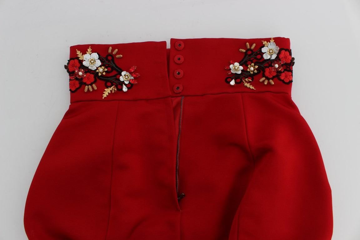 Dolce & Gabbana Red Silk Crystal Roses Shorts - Whispers Of Wisdom Clothing
